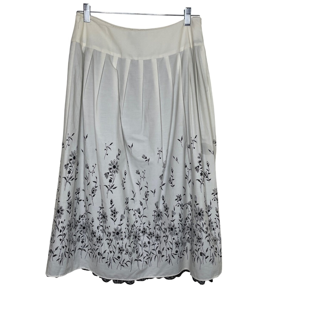 White Cotton Embroidered Floral Vintage Inspired Midi Skirt Cottagecore Boho 8
